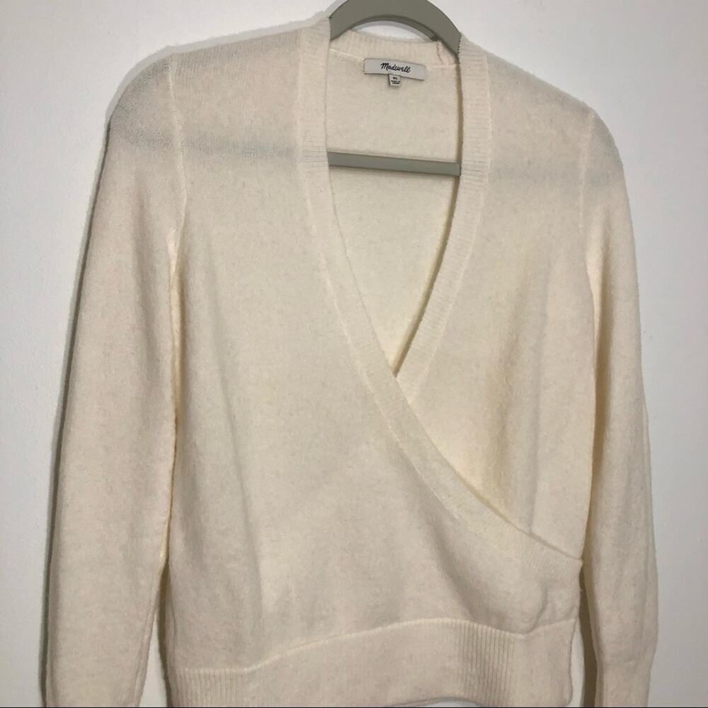 Madewell Sweater Sz XS Wrap-Front in Coziest Yarn Cream White - Picture 3 of 9